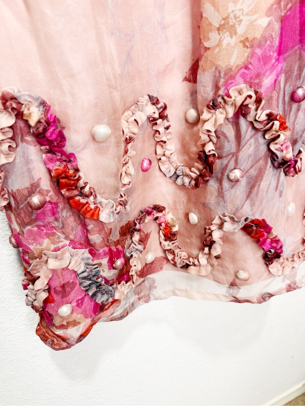 Yoana Baraschi Y2K Vintage Silk Babydoll Ruffle Pearl Floral Dress Anthropologie - Picture 6 of 9